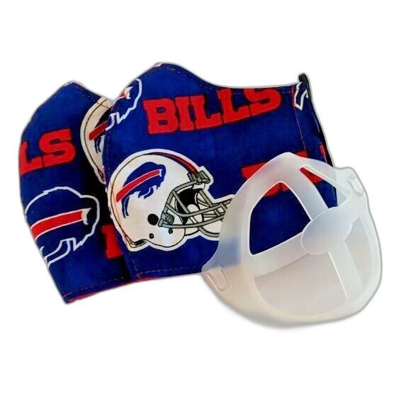 Buffalo Bills Reusable Face Masks (2) & Silicone Bracket NFL Licensed Fabric - Picture 1 of 6